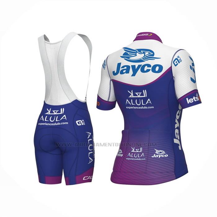 2023 Abbigliamento Ciclismo Donne Jayco Alula Viola Bianco Manica Corta e Salopette